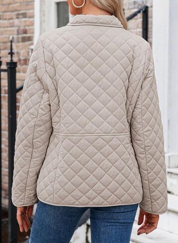Dokotoo Women's Winter Quilted Jackets Long Sleeve Button Down Diamond Puffer Jacket Outerwear Coats with Pockets in Saudi Arabia
