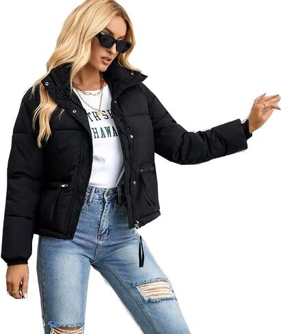 Women's Cropped Puffer Jacket Stand Collar Winter Warm Puffy Quilted Jackets Coats in Saudi Arabia