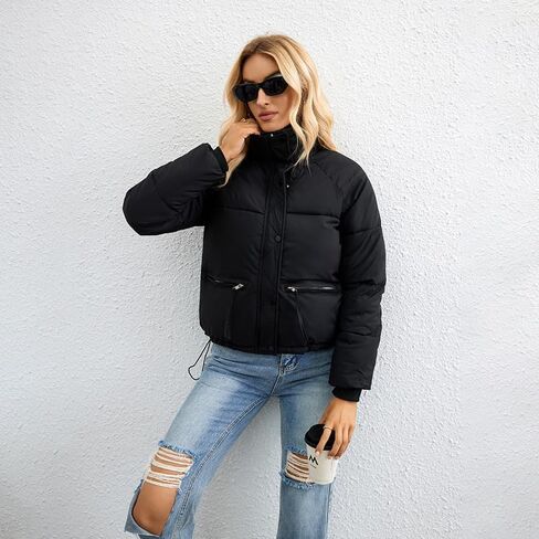 Women's Cropped Puffer Jacket Stand Collar Winter Warm Puffy Quilted Jackets Coats in Saudi Arabia