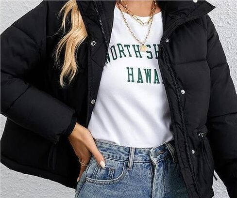 Women's Cropped Puffer Jacket Stand Collar Winter Warm Puffy Quilted Jackets Coats in Saudi Arabia