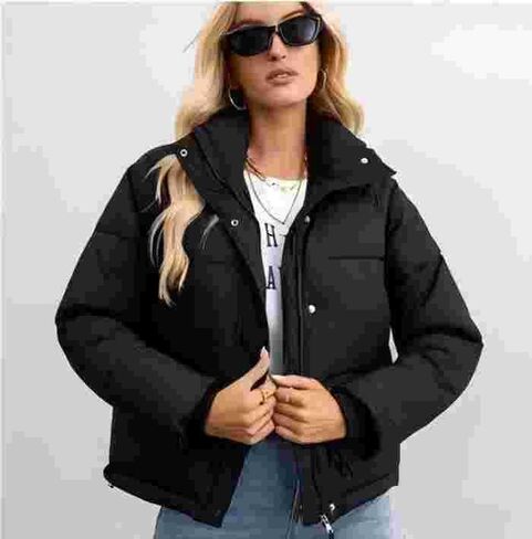 Women's Cropped Puffer Jacket Stand Collar Winter Warm Puffy Quilted Jackets Coats in Saudi Arabia