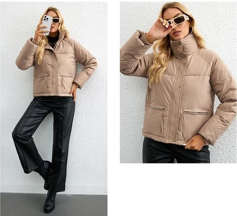 سترة نسائية منتفخة ذات ياقة ثابتة ومعاطف شتوية دافئة منتفخة مبطنة in Kuwait