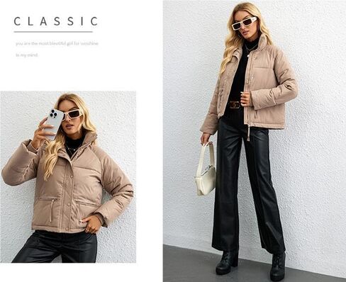 سترة نسائية منتفخة ذات ياقة ثابتة ومعاطف شتوية دافئة منتفخة مبطنة in Kuwait