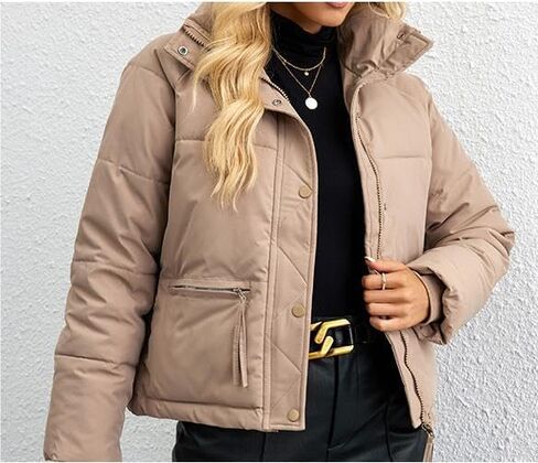 سترة نسائية منتفخة ذات ياقة ثابتة ومعاطف شتوية دافئة منتفخة مبطنة in Kuwait