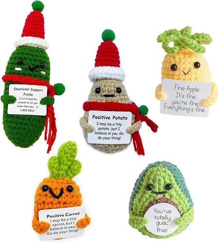 5PCS Mini Positive Potato Crochet Doll Emotional Support Pickle Cucumber Christmas Potato Cute Encouragement Ornament Knitted Doll with Positive Card Birthday Party Decor in Saudi Arabia