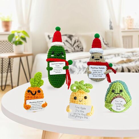 5PCS Mini Positive Potato Crochet Doll Emotional Support Pickle Cucumber Christmas Potato Cute Encouragement Ornament Knitted Doll with Positive Card Birthday Party Decor in Saudi Arabia