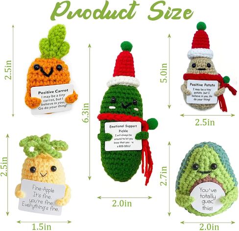 5PCS Mini Positive Potato Crochet Doll Emotional Support Pickle Cucumber Christmas Potato Cute Encouragement Ornament Knitted Doll with Positive Card Birthday Party Decor in Saudi Arabia