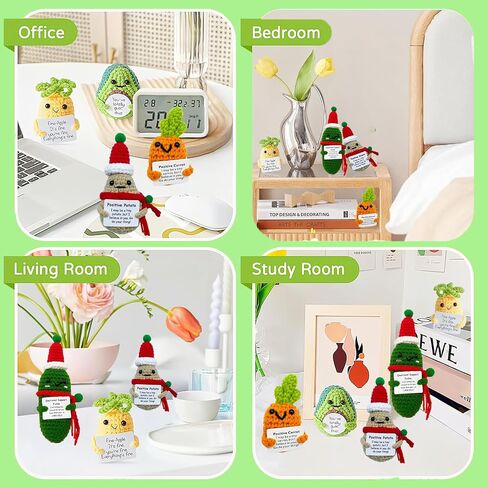 5PCS Mini Positive Potato Crochet Doll Emotional Support Pickle Cucumber Christmas Potato Cute Encouragement Ornament Knitted Doll with Positive Card Birthday Party Decor in Saudi Arabia