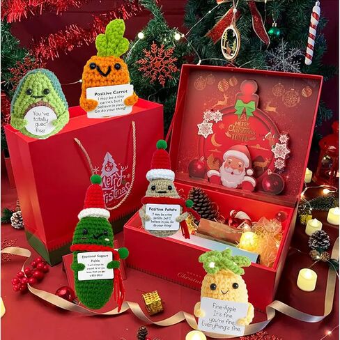 5PCS Mini Positive Potato Crochet Doll Emotional Support Pickle Cucumber Christmas Potato Cute Encouragement Ornament Knitted Doll with Positive Card Birthday Party Decor in Saudi Arabia