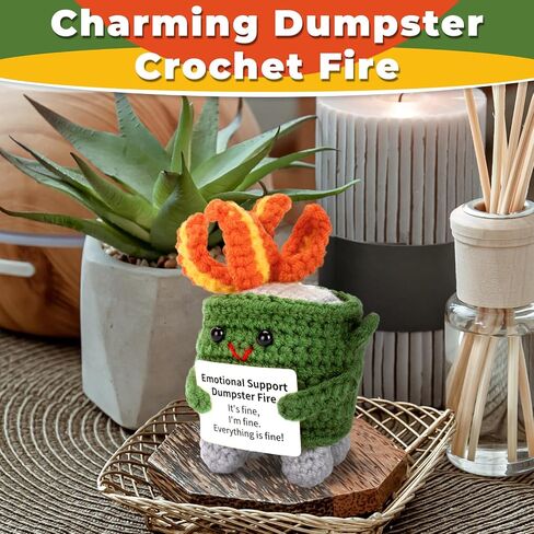 Emotional Dumpster Crochet Fire Handmade Dumpster Doll with Positive Words for Friends and Family Room Decor (Green) in Saudi Arabia