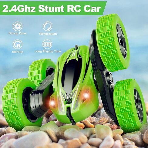 Remote Control Car, RC Cars 2.4GHz Fast Stunt RC Car, 4WD Double Sided 360° Rotating RC Trucks with Headlights, Off Road RC Crawler Toy Cars for Kids Boys Girls (Green) in Saudi Arabia