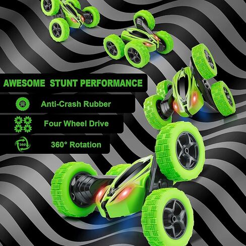 Remote Control Car, RC Cars 2.4GHz Fast Stunt RC Car, 4WD Double Sided 360° Rotating RC Trucks with Headlights, Off Road RC Crawler Toy Cars for Kids Boys Girls (Green) in Saudi Arabia