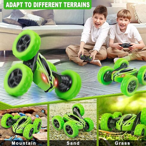 Remote Control Car, RC Cars 2.4GHz Fast Stunt RC Car, 4WD Double Sided 360° Rotating RC Trucks with Headlights, Off Road RC Crawler Toy Cars for Kids Boys Girls (Green) in Saudi Arabia