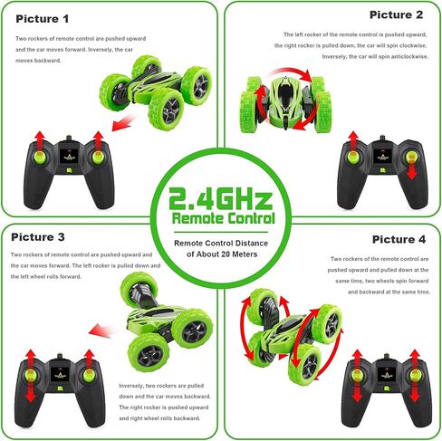 Remote Control Car, RC Cars 2.4GHz Fast Stunt RC Car, 4WD Double Sided 360° Rotating RC Trucks with Headlights, Off Road RC Crawler Toy Cars for Kids Boys Girls (Green) in Saudi Arabia