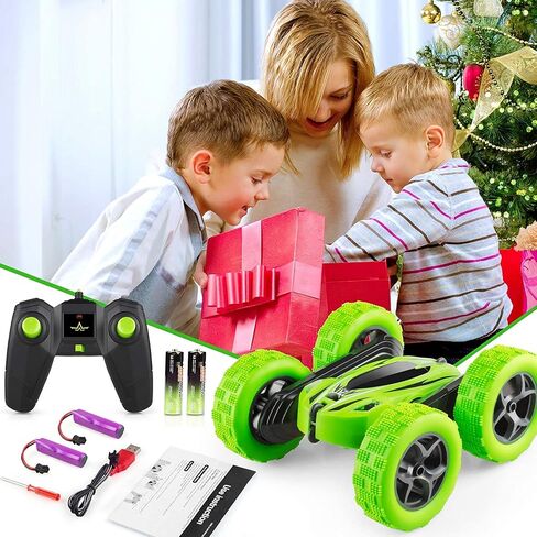 Remote Control Car, RC Cars 2.4GHz Fast Stunt RC Car, 4WD Double Sided 360° Rotating RC Trucks with Headlights, Off Road RC Crawler Toy Cars for Kids Boys Girls (Green) in Saudi Arabia