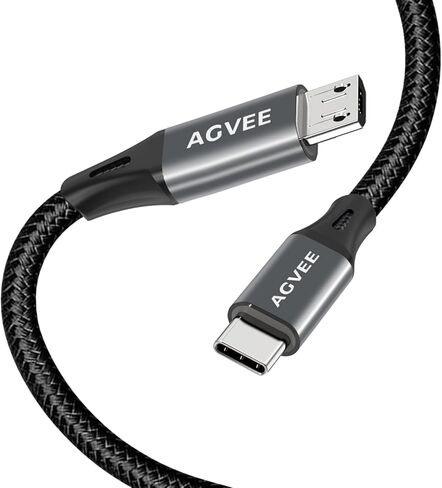 AGVEE 2 Pack 6ft USB-C OTG إلى Micro USB Cable، شاحن مضفر لمزامنة البيانات سلك شحن محول لهاتف Samsung Galaxy S7 S6، J7، J3، LG، PS4، Kindle، PS4 Xbox Controller، هاتف Android، رمادي داكن in Kuwait