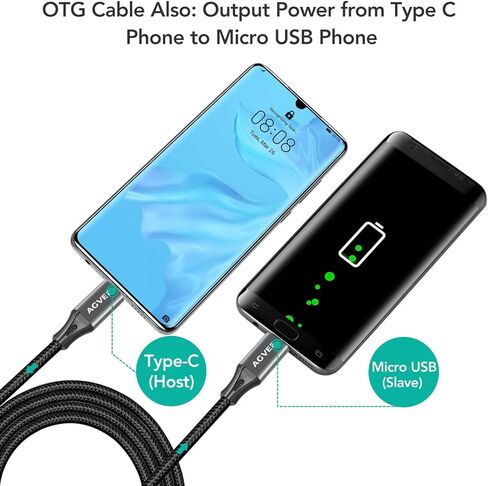 AGVEE 2 Pack 6ft USB-C OTG إلى Micro USB Cable، شاحن مضفر لمزامنة البيانات سلك شحن محول لهاتف Samsung Galaxy S7 S6، J7، J3، LG، PS4، Kindle، PS4 Xbox Controller، هاتف Android، رمادي داكن in Kuwait