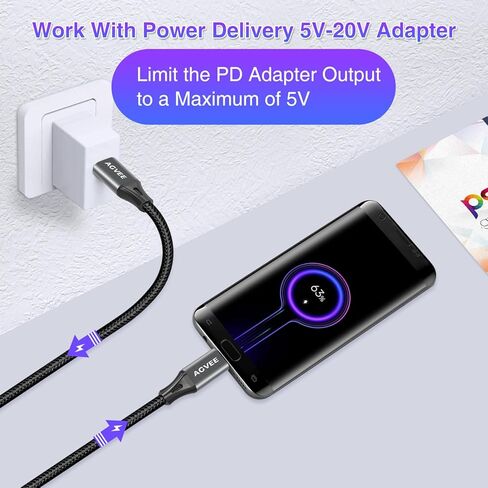 AGVEE 2 Pack 6ft USB-C OTG إلى Micro USB Cable، شاحن مضفر لمزامنة البيانات سلك شحن محول لهاتف Samsung Galaxy S7 S6، J7، J3، LG، PS4، Kindle، PS4 Xbox Controller، هاتف Android، رمادي داكن in Kuwait