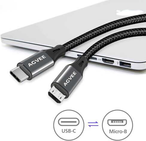 AGVEE 2 Pack 6ft USB-C OTG إلى Micro USB Cable، شاحن مضفر لمزامنة البيانات سلك شحن محول لهاتف Samsung Galaxy S7 S6، J7، J3، LG، PS4، Kindle، PS4 Xbox Controller، هاتف Android، رمادي داكن in Kuwait