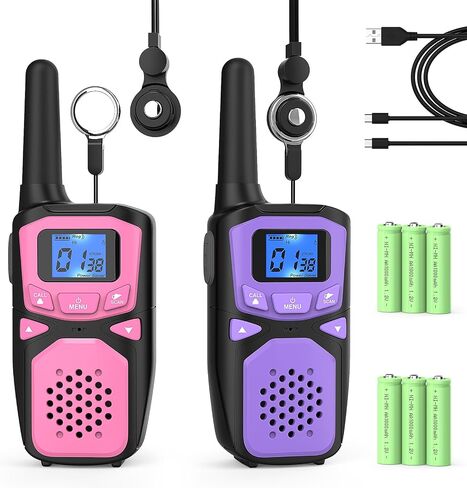 Walkie Talkies for Kids Rechargeable, 2 Pack Long Range Walkie-Talkie for Small 2 Way Radio Hands-Free Outdoor Camping, Hiking Talki with Wearable Lanyard Birthday Xmas Toys Gifts for Boys Girls Kids in Kuwait
