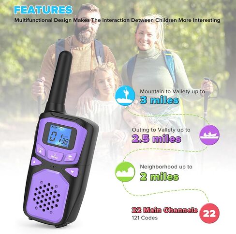 Walkie Talkies for Kids Rechargeable, 2 Pack Long Range Walkie-Talkie for Small 2 Way Radio Hands-Free Outdoor Camping, Hiking Talki with Wearable Lanyard Birthday Xmas Toys Gifts for Boys Girls Kids in Kuwait