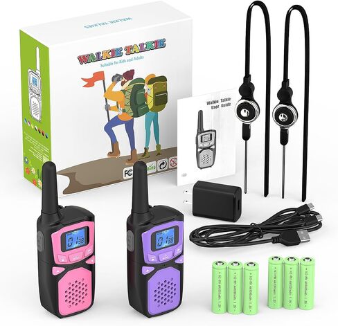 Walkie Talkies for Kids Rechargeable, 2 Pack Long Range Walkie-Talkie for Small 2 Way Radio Hands-Free Outdoor Camping, Hiking Talki with Wearable Lanyard Birthday Xmas Toys Gifts for Boys Girls Kids in Kuwait