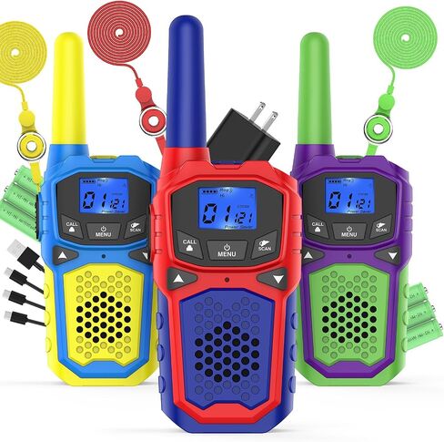 Walkie Talkies for Kids Rechargeable, 2 Pack Long Range Walkie-Talkie for Small 2 Way Radio Hands-Free Outdoor Camping, Hiking Talki with Wearable Lanyard Birthday Xmas Toys Gifts for Boys Girls Kids in Kuwait