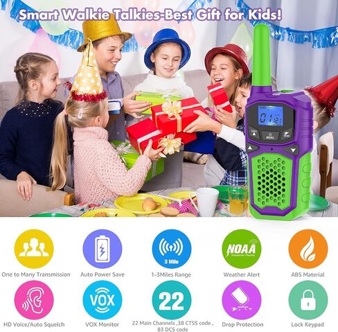 Walkie Talkies for Kids Rechargeable, 2 Pack Long Range Walkie-Talkie for Small 2 Way Radio Hands-Free Outdoor Camping, Hiking Talki with Wearable Lanyard Birthday Xmas Toys Gifts for Boys Girls Kids in Kuwait