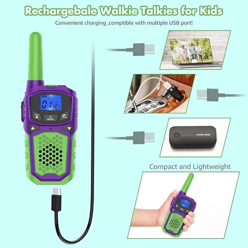 Walkie Talkies for Kids Rechargeable, 2 Pack Long Range Walkie-Talkie for Small 2 Way Radio Hands-Free Outdoor Camping, Hiking Talki with Wearable Lanyard Birthday Xmas Toys Gifts for Boys Girls Kids in Kuwait