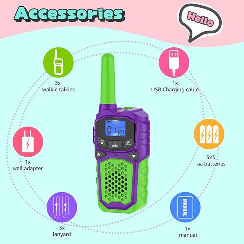 Walkie Talkies for Kids Rechargeable, 2 Pack Long Range Walkie-Talkie for Small 2 Way Radio Hands-Free Outdoor Camping, Hiking Talki with Wearable Lanyard Birthday Xmas Toys Gifts for Boys Girls Kids in Kuwait
