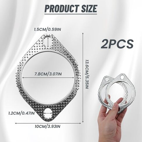 2Pcs 3 Inch Exhaust Gasket, 120-07610-0002 High Temp Exhaust Gasket for Front Down mid catback Manifold Pipe Muffler Tube Turbo invidia Replacements Repair, Silver in Saudi Arabia
