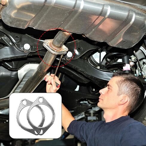 2Pcs 3 Inch Exhaust Gasket, 120-07610-0002 High Temp Exhaust Gasket for Front Down mid catback Manifold Pipe Muffler Tube Turbo invidia Replacements Repair, Silver in Saudi Arabia