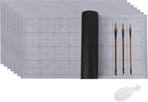 PATIKIL 12pcs Chinese Calligraphy Set, 28x13Inch Reusable Water Writing Cloth Magic Paper Blank Calligraphy Brush No Ink for Beginners Practicing in Saudi Arabia