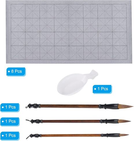 PATIKIL 12pcs Chinese Calligraphy Set, 28x13Inch Reusable Water Writing Cloth Magic Paper Blank Calligraphy Brush No Ink for Beginners Practicing in Saudi Arabia