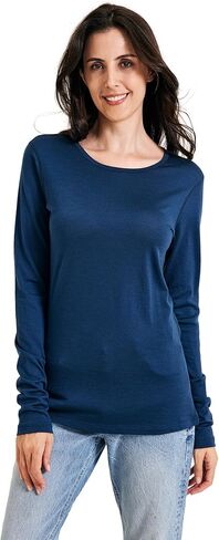 Women's 100% Merino Wool Base Layer Shirt Long Sleeve Thermal Underwear Crewneck Casual Tee Tops for Hiking Travel Skiing in Kuwait