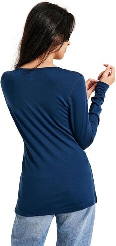 Women's 100% Merino Wool Base Layer Shirt Long Sleeve Thermal Underwear Crewneck Casual Tee Tops for Hiking Travel Skiing in Kuwait