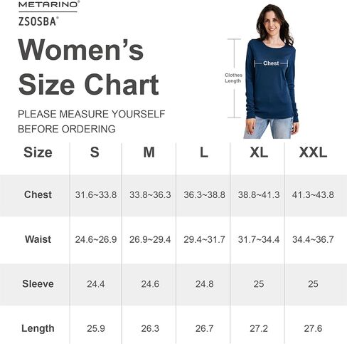 Women's 100% Merino Wool Base Layer Shirt Long Sleeve Thermal Underwear Crewneck Casual Tee Tops for Hiking Travel Skiing in Kuwait