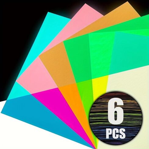 Fluorescent Glow in Dark HTV,12'' X 12''-6 Sheets HTV Heat Transfer Vinyl for Cricut Machine, Luminous Heat Transfer Lettering Film Glow in The Dark Heat Transfer Vinyl for T Shirts Pillows in Saudi Arabia