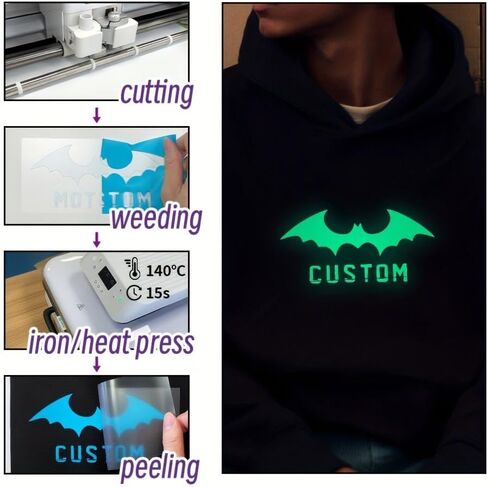 Fluorescent Glow in Dark HTV,12'' X 12''-6 Sheets HTV Heat Transfer Vinyl for Cricut Machine, Luminous Heat Transfer Lettering Film Glow in The Dark Heat Transfer Vinyl for T Shirts Pillows in Saudi Arabia
