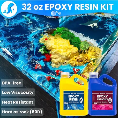 JHKL RESIN راتنجات الايبوكسي 1 جالون مجموعة راتنجات الايبوكسي للصب والطلاء، مصنوعات فنية شفافة تمامًا وبدون اصفرار وبدون فقاعات وتسوية ذاتية، مزيج سهل 1:1 لصنع المجوهرات بنفسك، قوالب الخشب والراتنج in Kuwait