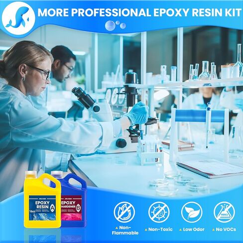 JHKL RESIN راتنجات الايبوكسي 1 جالون مجموعة راتنجات الايبوكسي للصب والطلاء، مصنوعات فنية شفافة تمامًا وبدون اصفرار وبدون فقاعات وتسوية ذاتية، مزيج سهل 1:1 لصنع المجوهرات بنفسك، قوالب الخشب والراتنج in Kuwait