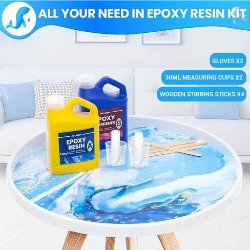 JHKL RESIN راتنجات الايبوكسي 1 جالون مجموعة راتنجات الايبوكسي للصب والطلاء، مصنوعات فنية شفافة تمامًا وبدون اصفرار وبدون فقاعات وتسوية ذاتية، مزيج سهل 1:1 لصنع المجوهرات بنفسك، قوالب الخشب والراتنج in Kuwait