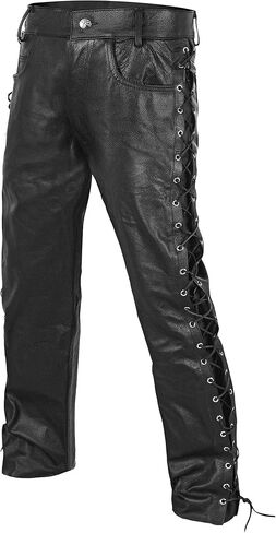 DEFY Men's Thick Cowhide Genuine Leather Full Grain Motorcycle Side Laces Leather Pants in Saudi Arabia