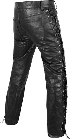DEFY Men's Thick Cowhide Genuine Leather Full Grain Motorcycle Side Laces Leather Pants in Saudi Arabia