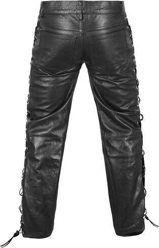 DEFY Men's Thick Cowhide Genuine Leather Full Grain Motorcycle Side Laces Leather Pants in Saudi Arabia