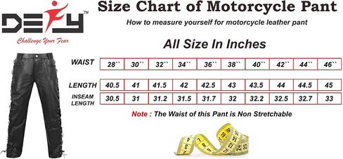 DEFY Men's Thick Cowhide Genuine Leather Full Grain Motorcycle Side Laces Leather Pants in Saudi Arabia
