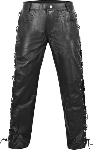 DEFY Men's Thick Cowhide Genuine Leather Full Grain Motorcycle Side Laces Leather Pants in Saudi Arabia