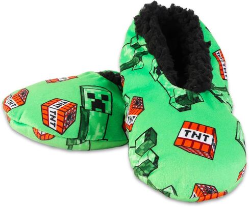 Minecraft Slippers for Boys Age 4-7 - Minecraft Slipper Socks Bundle with 1 Pair of Plush Snuggle Toe Mincraft Creeper Slippers with Grip Size Medium/Large Plus Stickers | Minecraft Slippers for Kids in Saudi Arabia