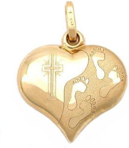 14k Gold Footprints Cross Heart Charm Religious Jewelry in Saudi Arabia