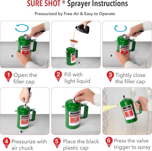 SURE SHOT A1000G 1-Quart Non Aerosol Sprayer - Refillable Pressurized Sprayer Can for Oil, Solvent, Degreasers, Lubricants - Rechargeable Steel Canister with Brass Nozzles - Made in The USA - 32oz. in Kuwait